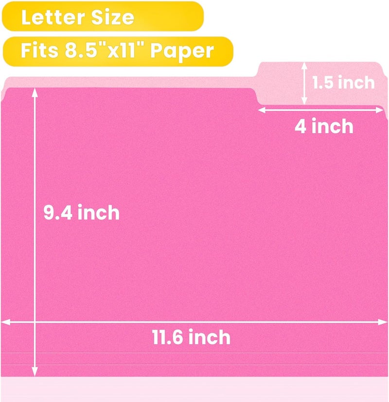 SUNEE File Folders, 30 Pack Manilla Folders 8.5 x 11, Colored File Folders Home Office School Supplies for Documents Files Paper, Neon Pink - Image 3